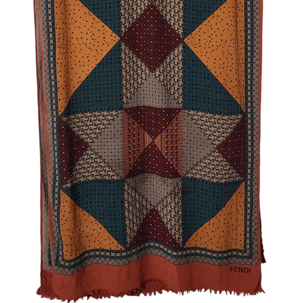 80s 90s Vintage Silk Designer Fall Maximalist Fendi Scarf - Picture 3 of 3